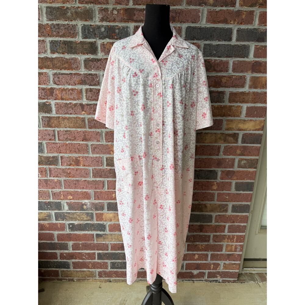 Vtg Nancy Frock pink floral night dress muumuu House Dress Grannycore Size L